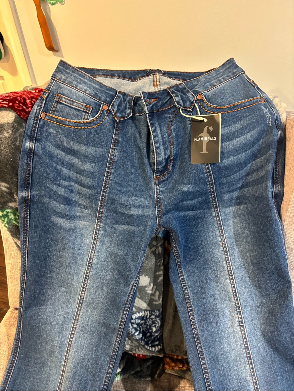 Flamingals Women's Straight-Leg Mid Blue Jeans